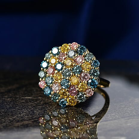 Luxuriant - SI-G-H Lab Grown Multi Diamond Cluster Ring in 18K Vermeil Yellow Gold Plated Sterling Silver 3.50 Ct.