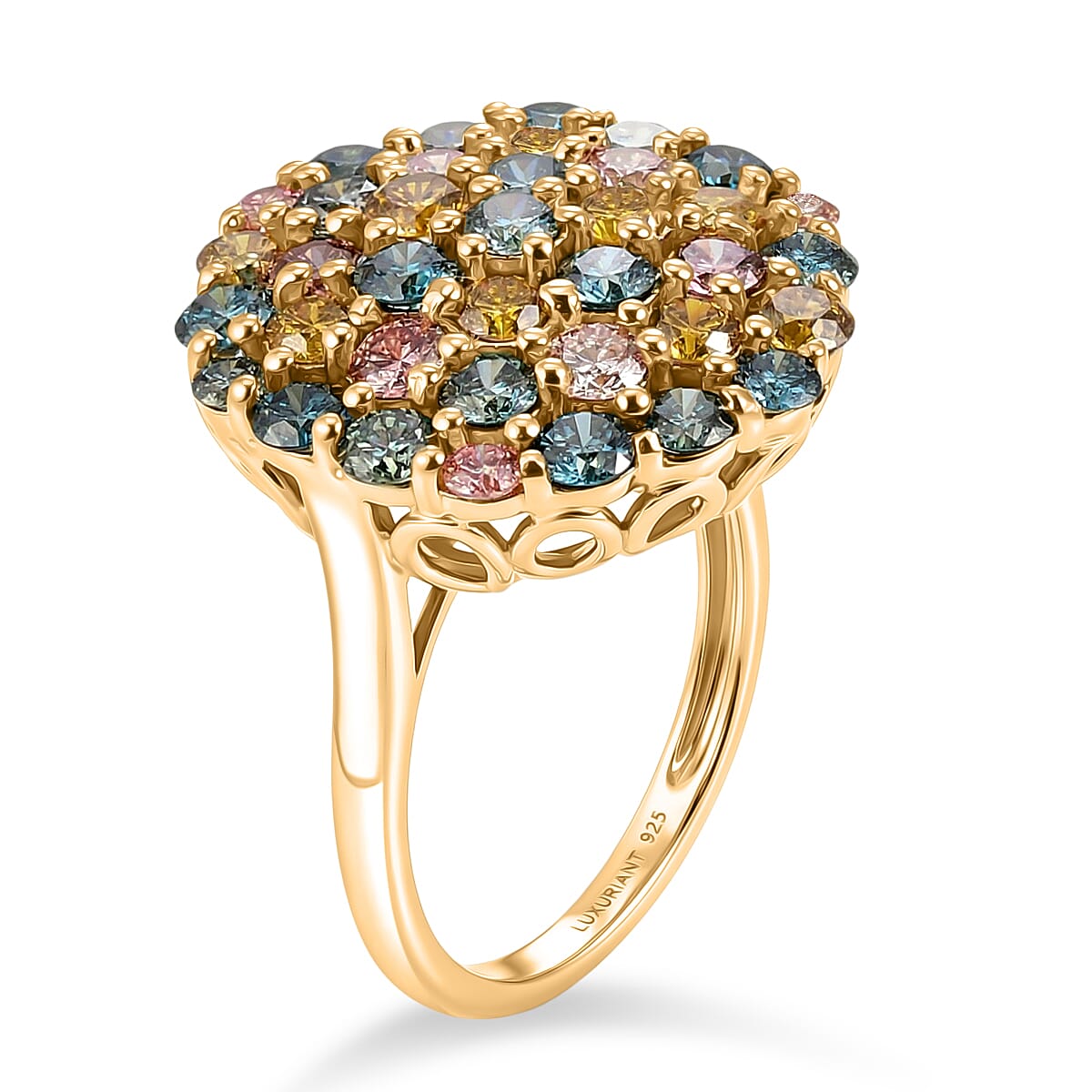 Luxuriant - SI-G-H Lab Grown Multi Diamond Cluster Ring in 18K Vermeil Yellow Gold Plated Sterling Silver 3.50 Ct.