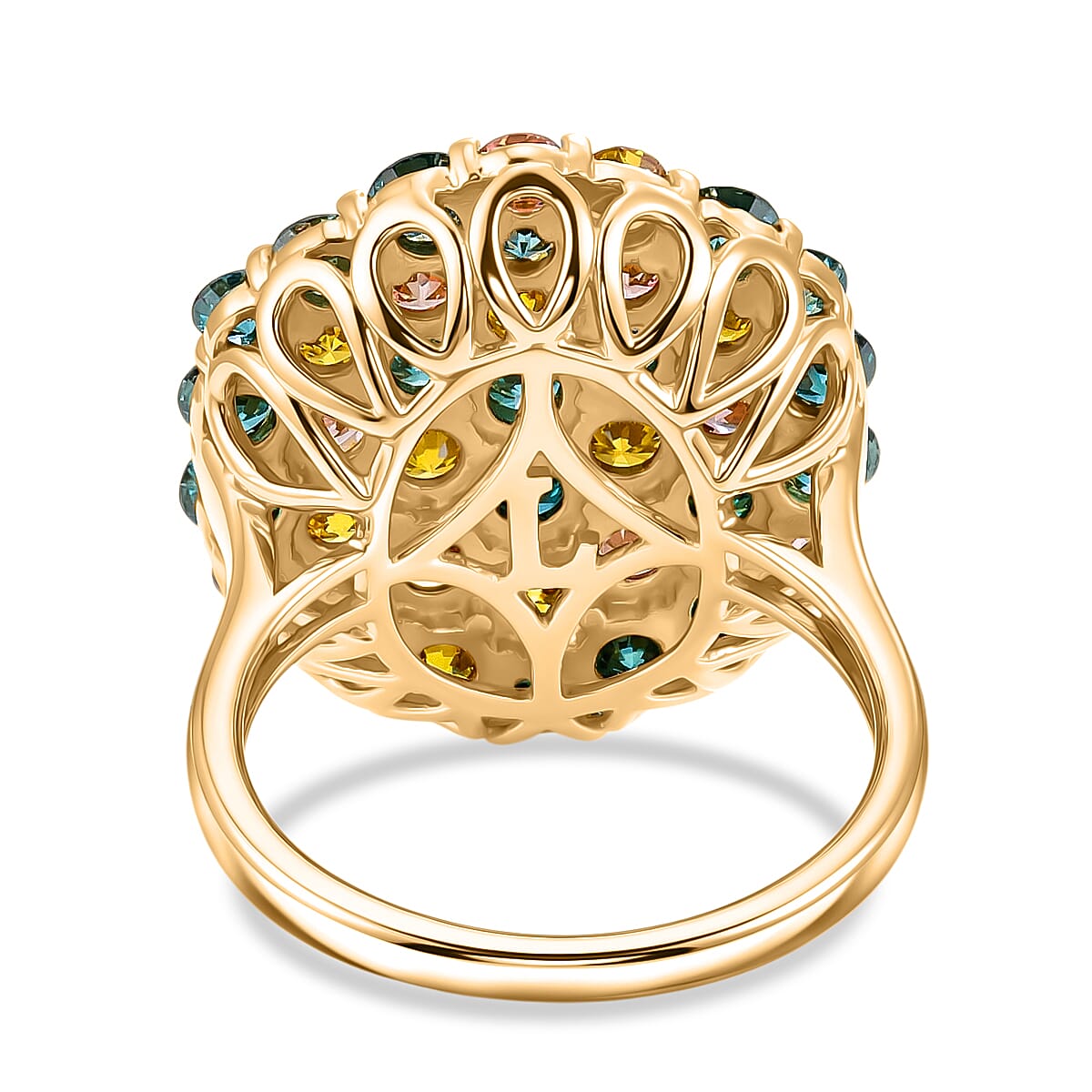Luxuriant - SI-G-H Lab Grown Multi Diamond Cluster Ring in 18K Vermeil Yellow Gold Plated Sterling Silver 3.50 Ct.