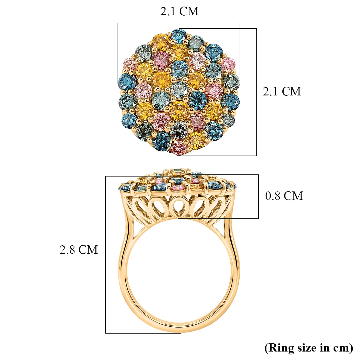 Luxuriant - SI-G-H Lab Grown Multi Diamond Cluster Ring in 18K Vermeil Yellow Gold Plated Sterling Silver 3.50 Ct.