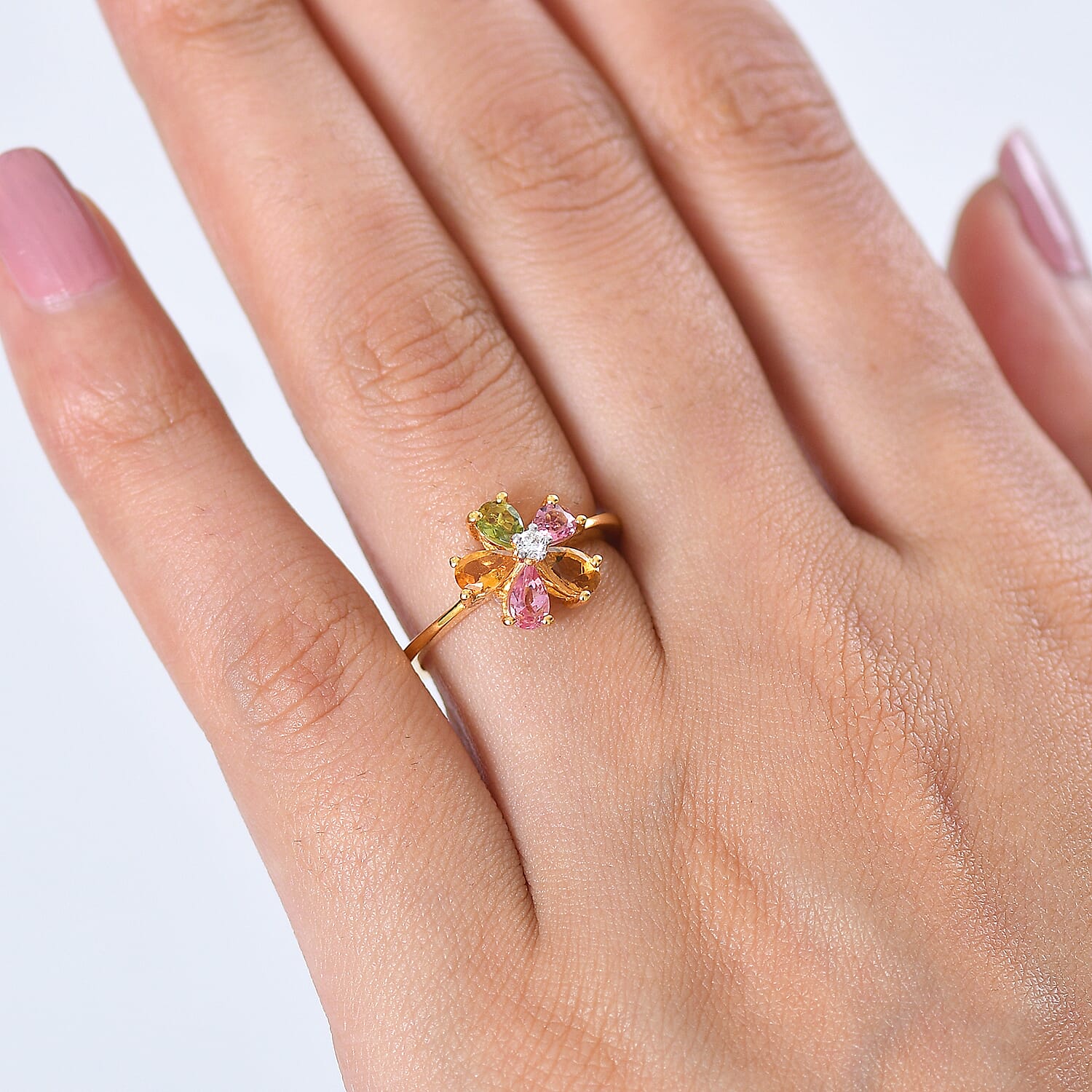 Luxuriant Lab Grown Diamond, Multi-Tourmaline Ring Sterling Silver  1.070  Ct.