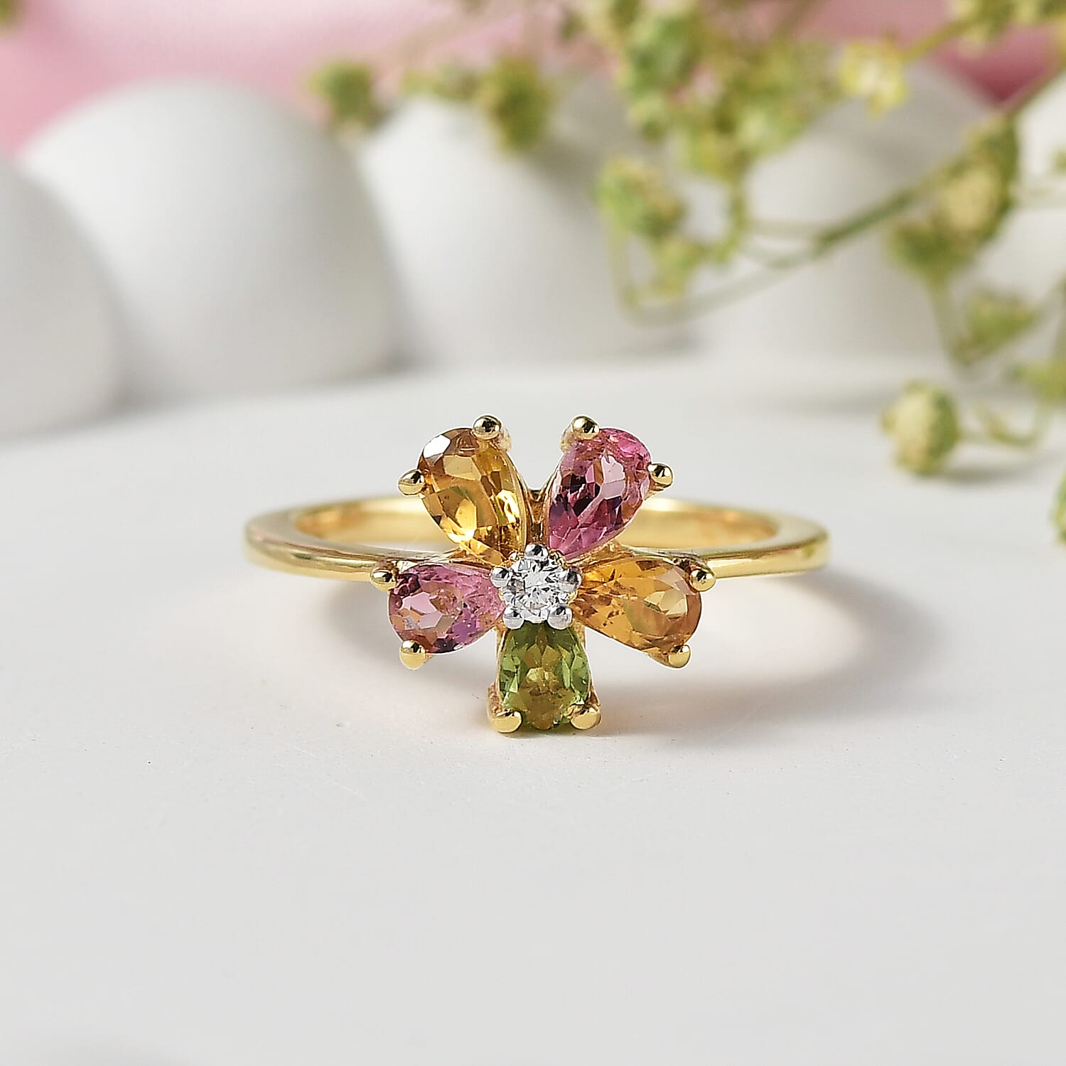 Luxuriant Lab Grown Diamond, Multi-Tourmaline Ring Sterling Silver  1.070  Ct.