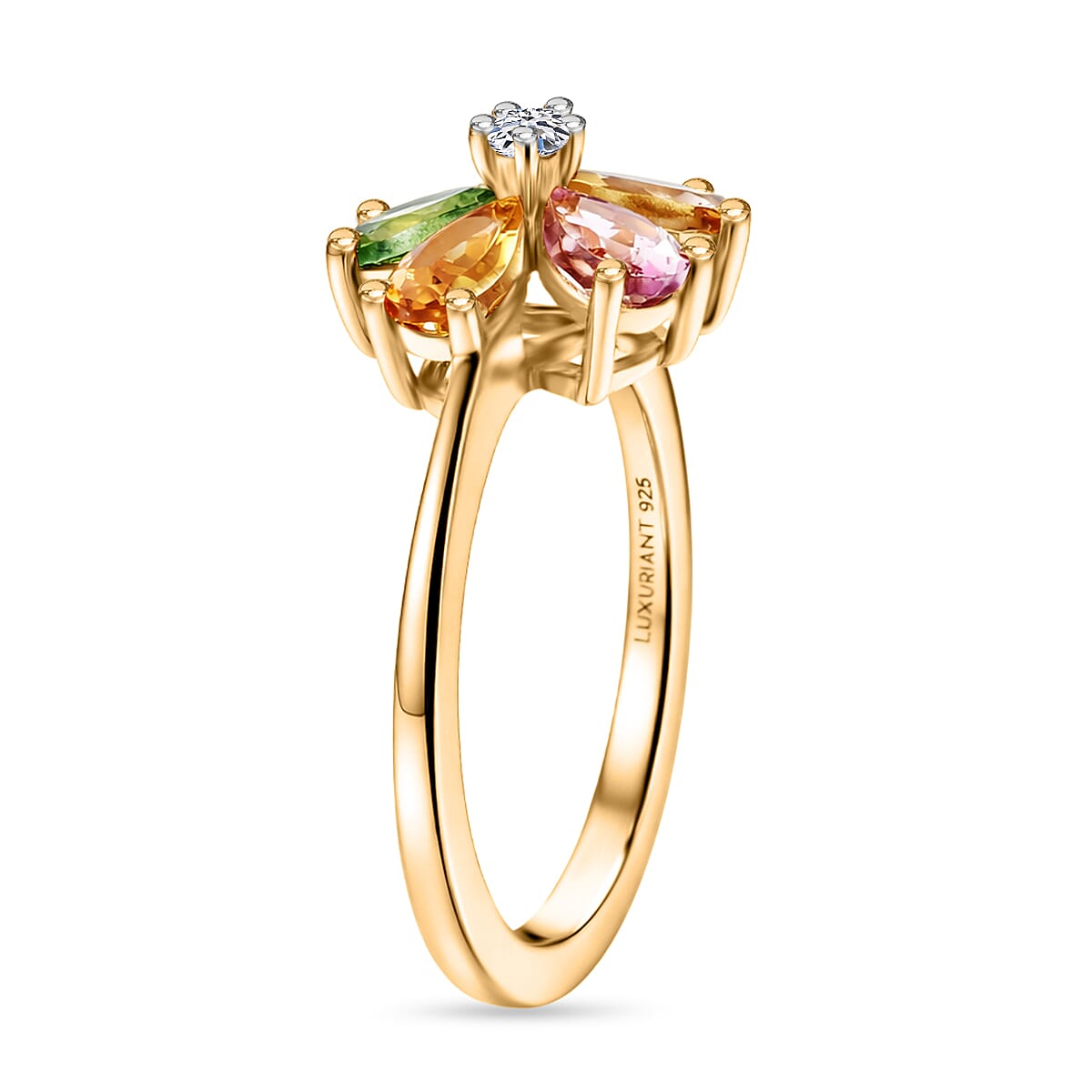 Luxuriant Lab Grown Diamond, Multi-Tourmaline Ring Sterling Silver  1.070  Ct.