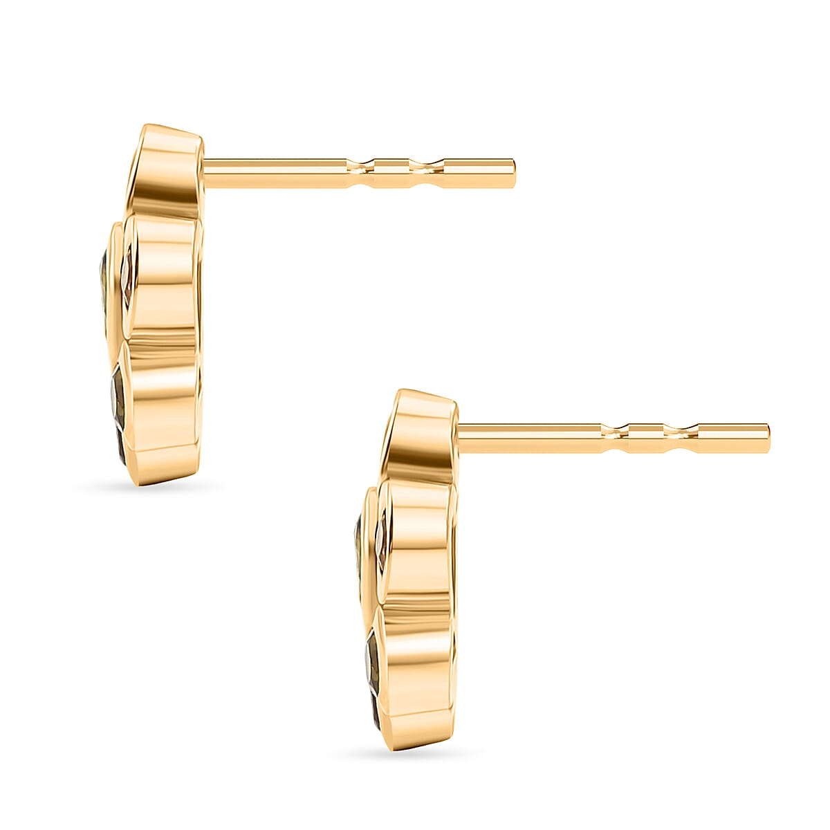 D'Joy - Multi-Tourmaline & White Zircon Cluster Earring with Push Post in Yellow Gold Plated Sterling Silver 1.08 Ct.