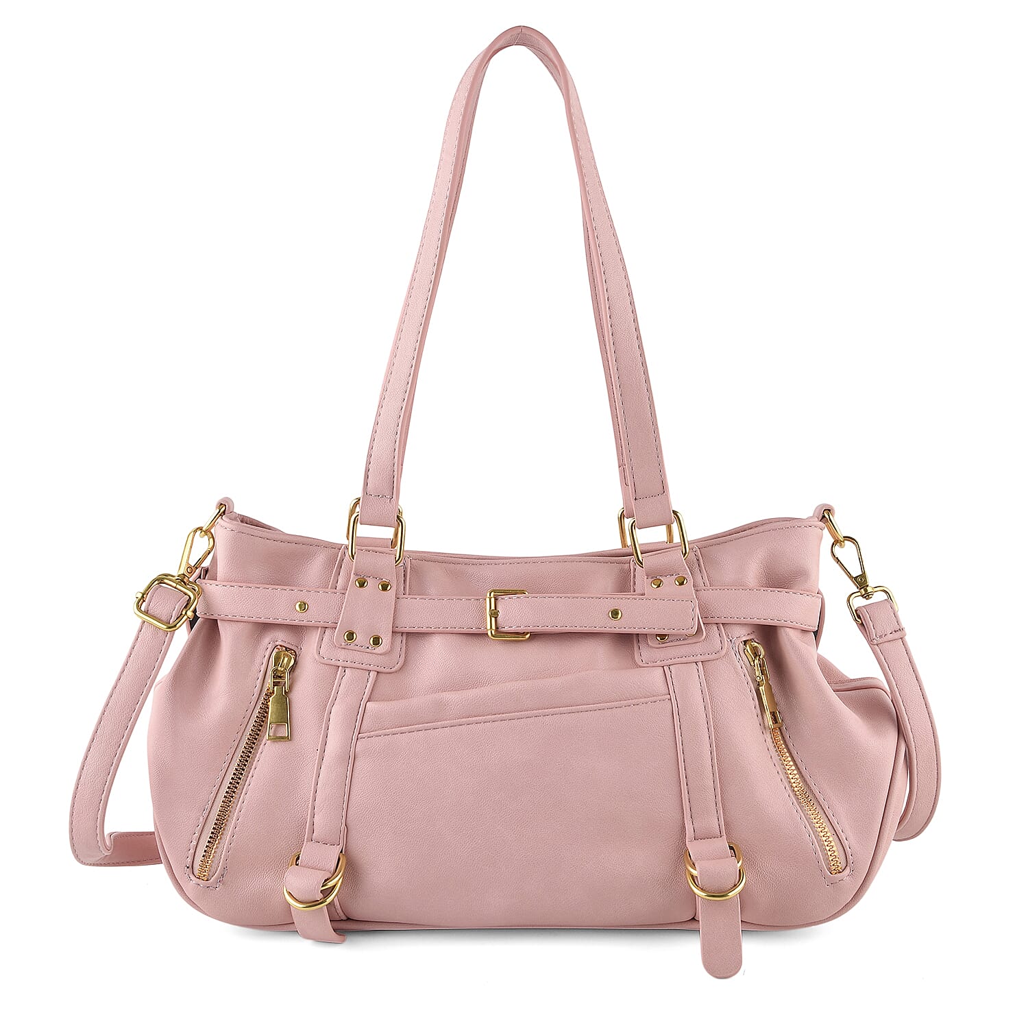 Designer Inspired - Multi-Pocket Slouchy Shoulder Handbag with Detachable Strap