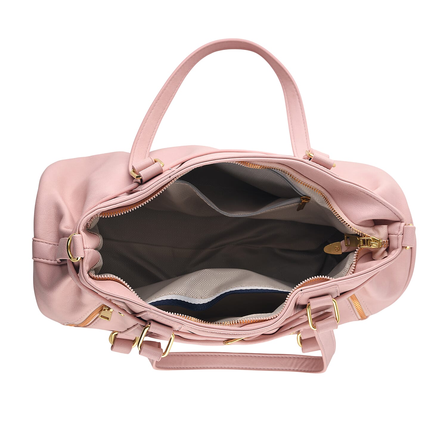 Designer Inspired - Multi-Pocket Slouchy Shoulder Handbag with Detachable Strap
