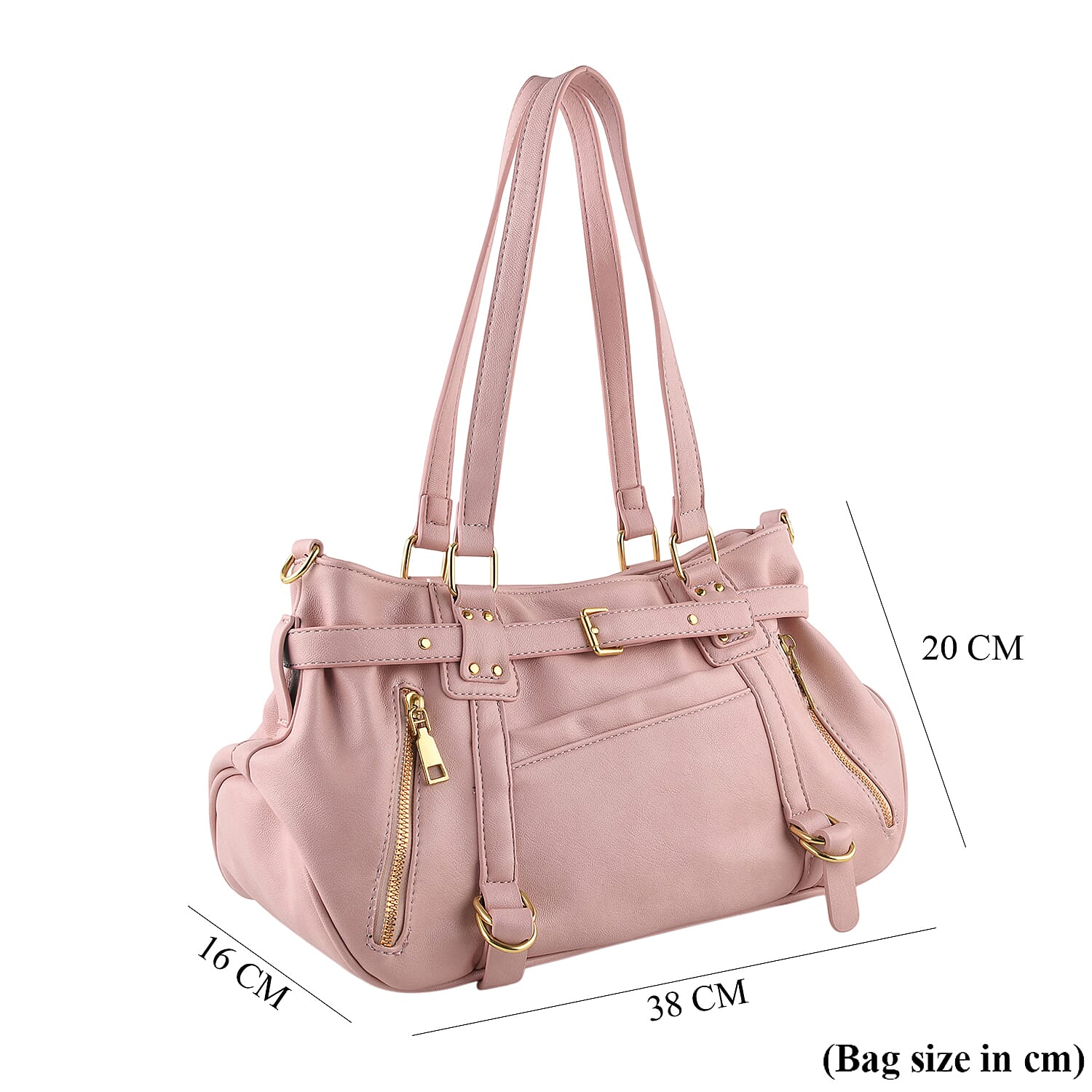 Designer Inspired - Multi-Pocket Slouchy Shoulder Handbag with Detachable Strap