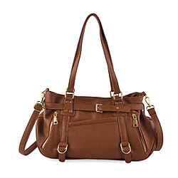 Designer Inspired - Multi-Pocket Slouchy Shoulder Handbag with Detachable Strap