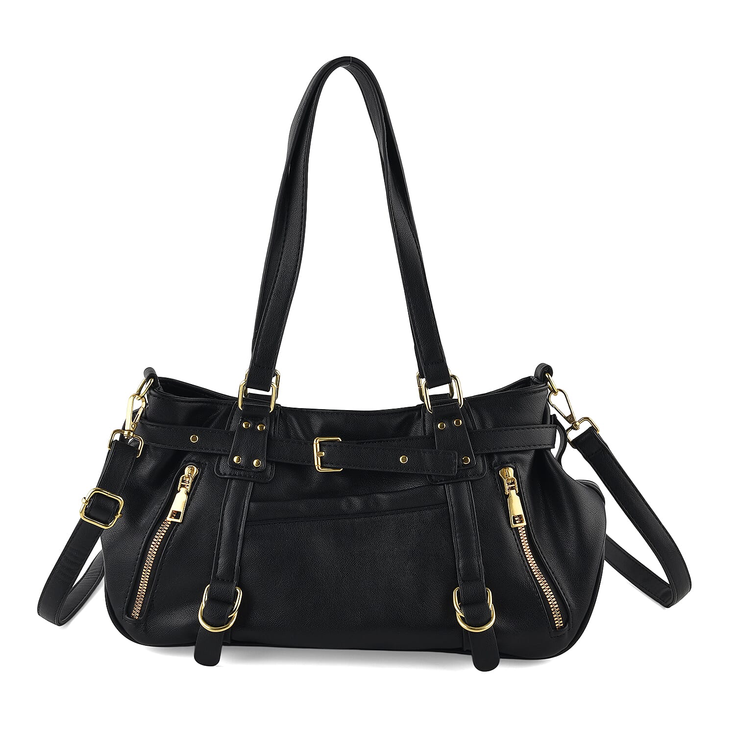 Designer Inspired - Multi-Pocket Slouchy Shoulder Handbag with Detachable Strap