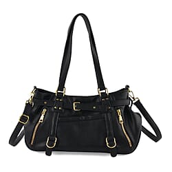 Designer Inspired - Multi-Pocket Slouchy Shoulder Handbag with Detachable Strap