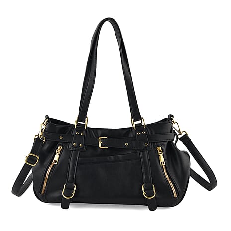 Designer Inspired - Multi-Pocket Slouchy Shoulder Handbag with Detachable Strap