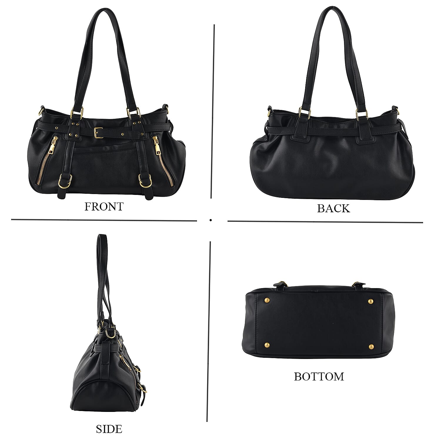 Designer Inspired - Multi-Pocket Slouchy Shoulder Handbag with Detachable Strap