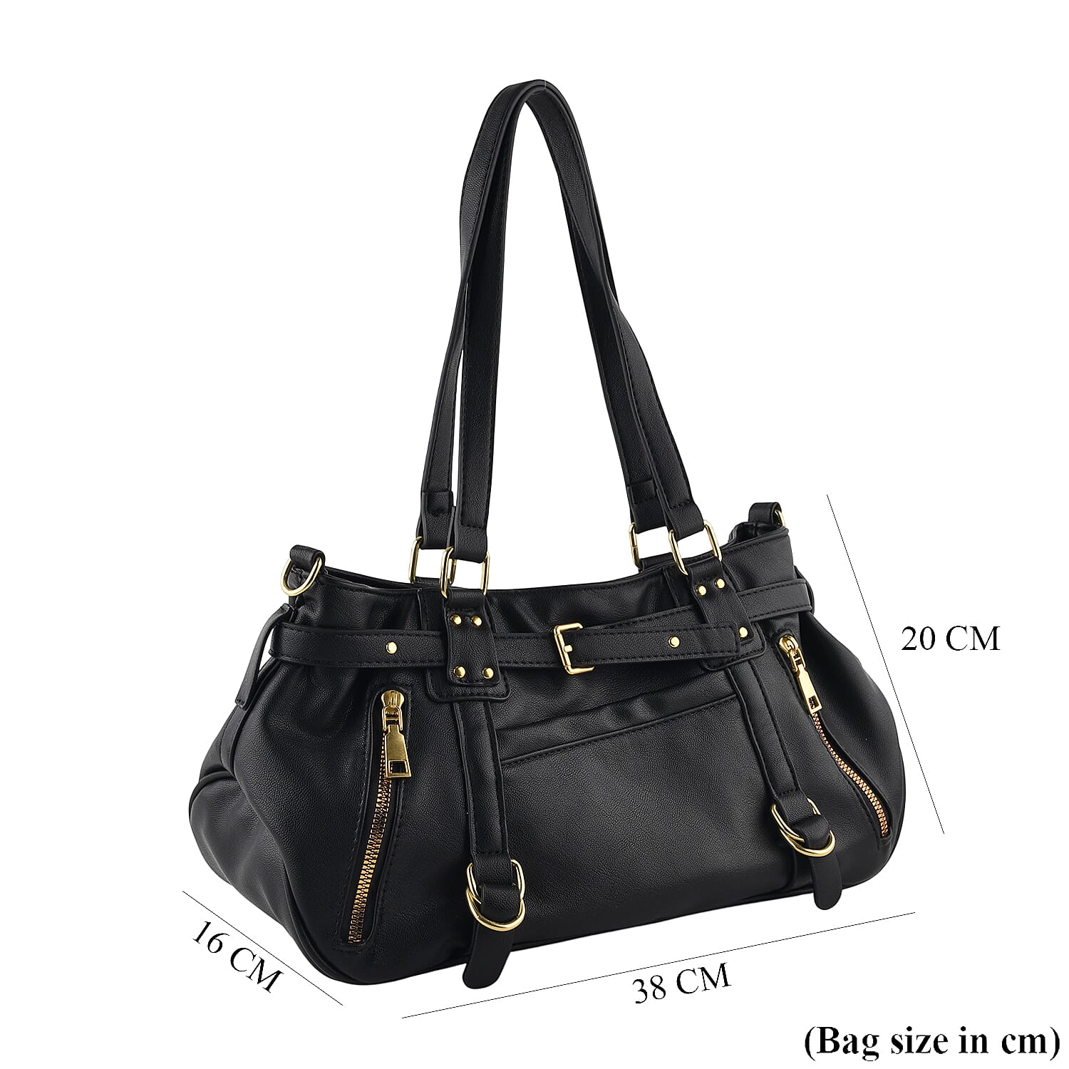 Designer Inspired - Multi-Pocket Slouchy Shoulder Handbag with Detachable Strap