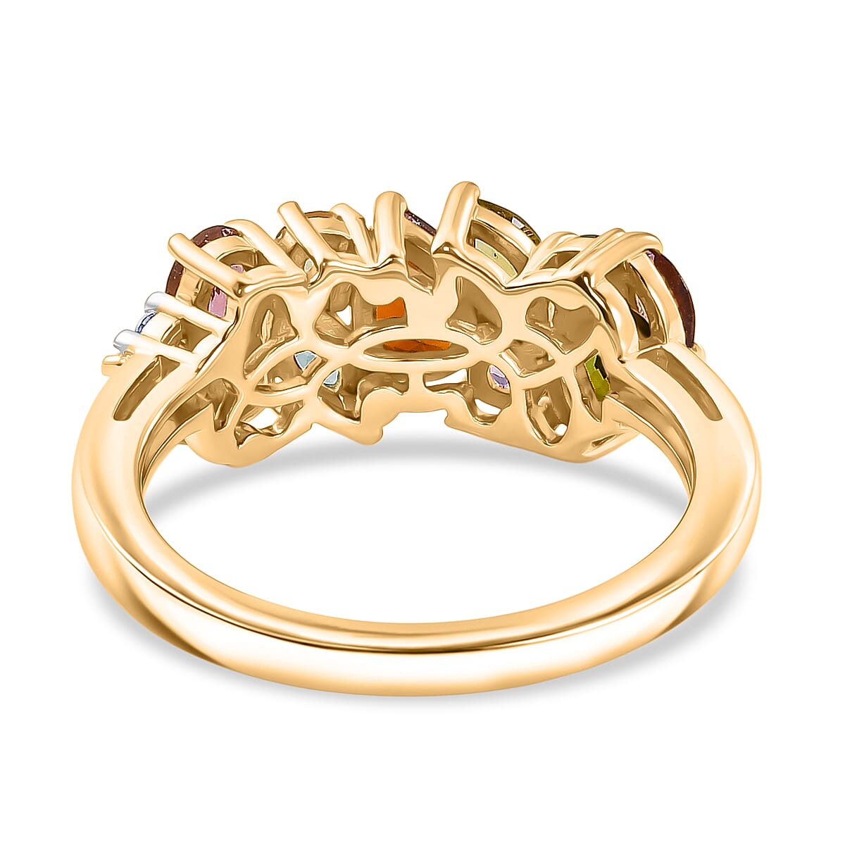 D'Joy Multi-Tourmaline & White Zircon Cluster Ring in Yellow Gold Plated Sterling Silver 1.40 Ct.