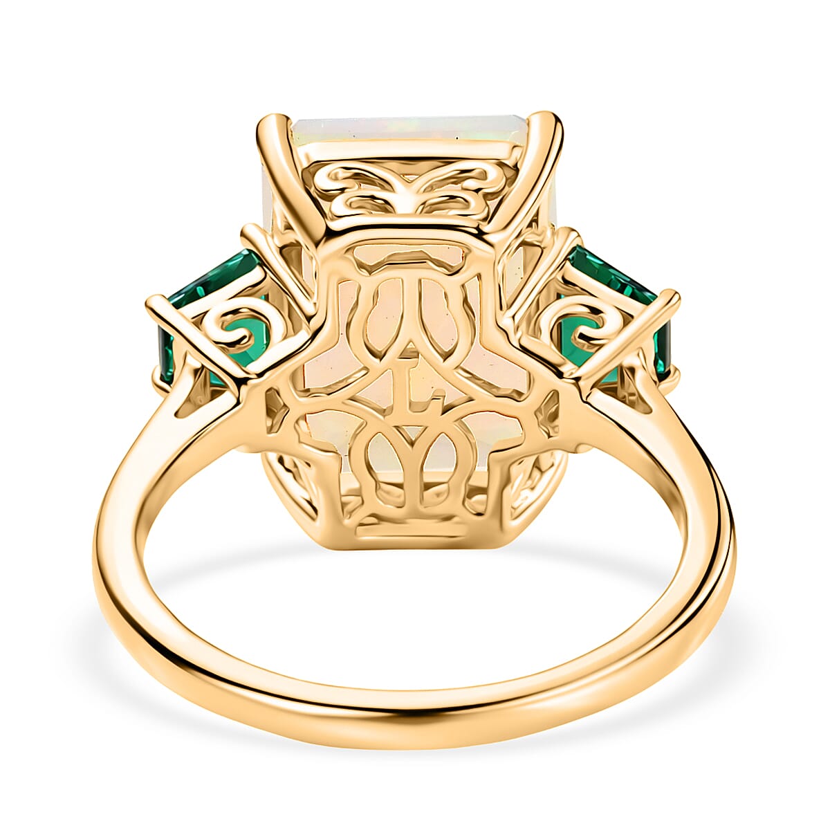 Luxuriant - AAA Ethiopian Opal & Lab Grown Emerald Ring in 18K Vermeil Yellow Gold Plated Sterling Silver 4.31 Ct.