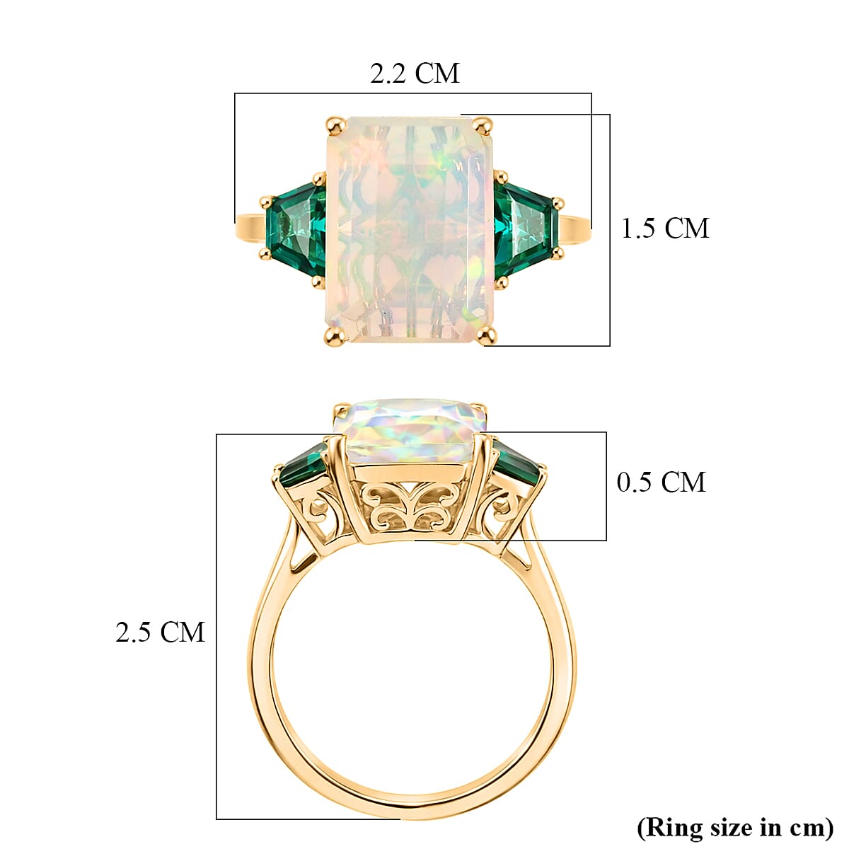 Luxuriant - AAA Ethiopian Opal & Lab Grown Emerald Ring in 18K Vermeil Yellow Gold Plated Sterling Silver 4.31 Ct.