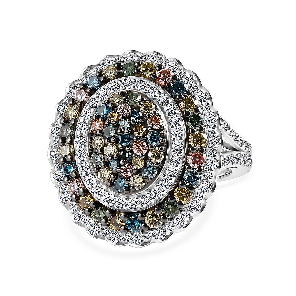 Luxuriant - Lab Grown Multi Diamond (SI-G-H) Cluster Ring in Rhodium Overlay Sterling Silver 2.00 Ct.