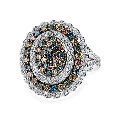 LUXURIANT Kaleidoscope Dreams 2 Ct. Lab Grown Multi Diamond Cluster Ring in Rhodium Overlay Sterling Silver (SI) LUXURIANT Kaleidoscope Dreams 2 Ct. Lab Grown Multi Diamond Cluster Ring in Rhodium Overlay Sterling Silver (SI)