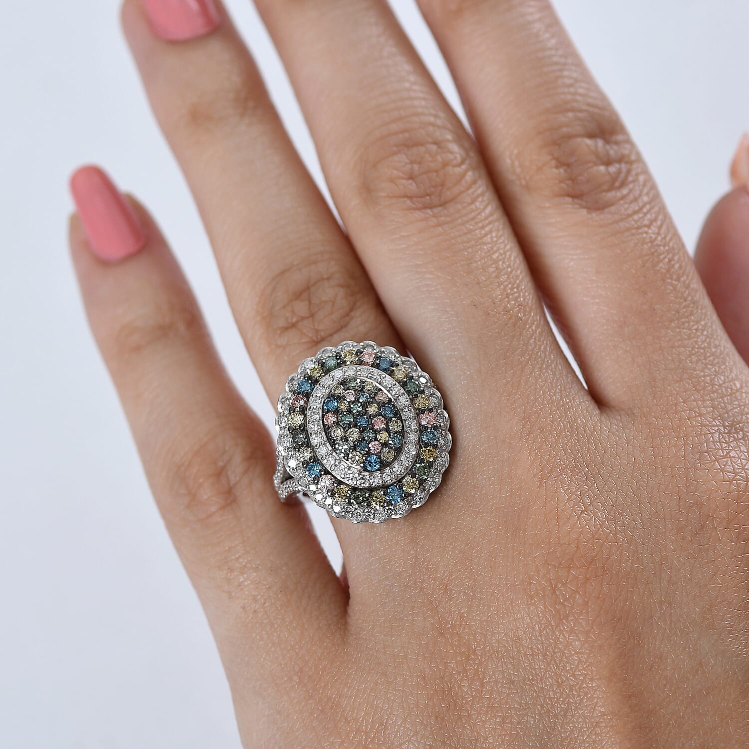 Luxuriant - Lab Grown Multi Diamond (SI-G-H) Cluster Ring in Rhodium Overlay Sterling Silver 2.00 Ct.