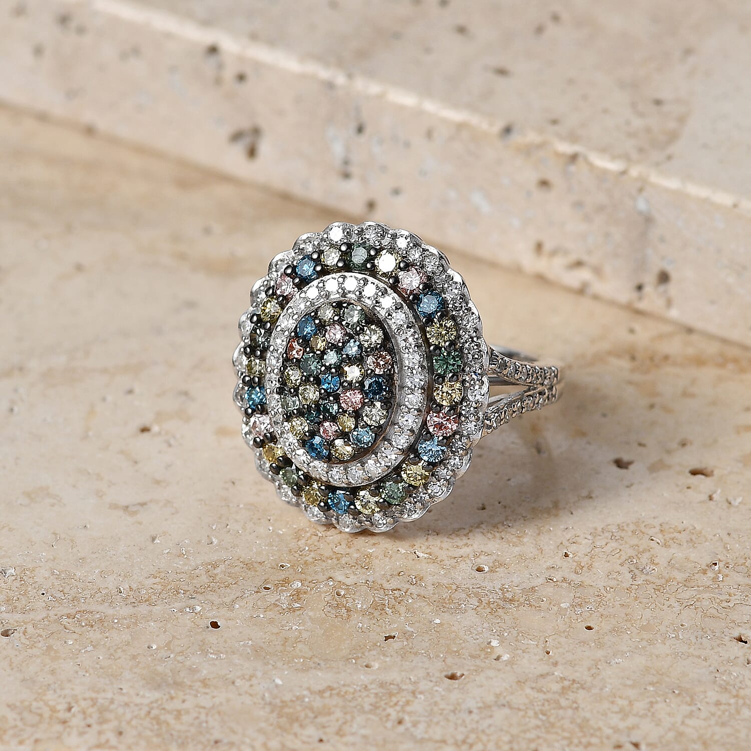 Luxuriant - Lab Grown Multi Diamond (SI-G-H) Cluster Ring in Rhodium Overlay Sterling Silver 2.00 Ct.