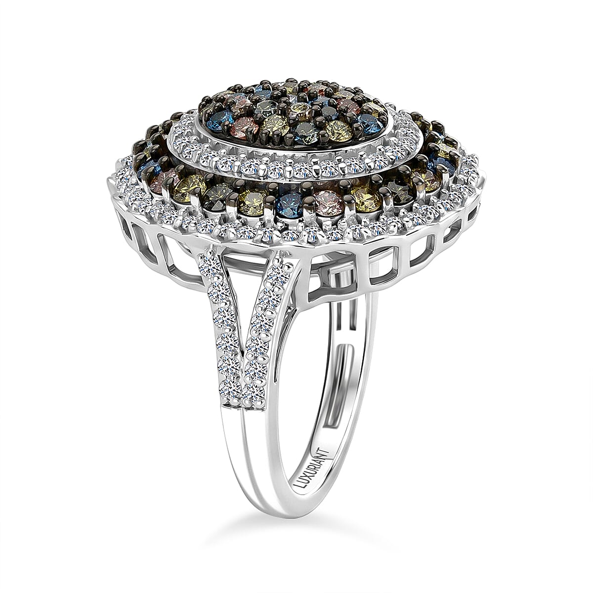 Luxuriant - Lab Grown Multi Diamond (SI-G-H) Cluster Ring in Rhodium Overlay Sterling Silver 2.00 Ct.