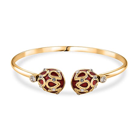 Crystal & Orange Enamled Bangle in Yellow Gold Tone