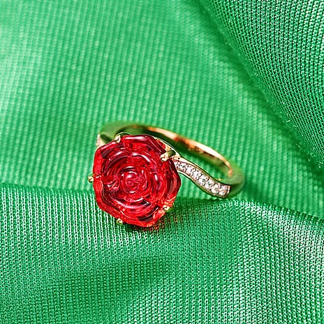 GP - Murano Glass, Blue Sapphire & White Zircon Floral Ring in 18K Vermeil Yellow Gold Plated Sterling Silver 4.00 Ct.