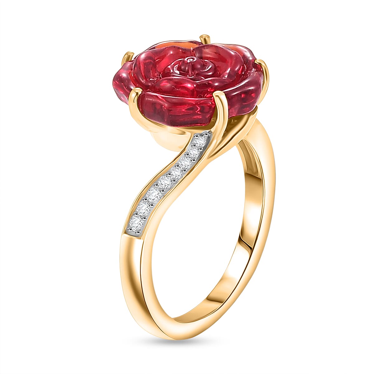 GP - Murano Glass, Blue Sapphire & White Zircon Floral Ring in 18K Vermeil Yellow Gold Plated Sterling Silver 4.00 Ct.