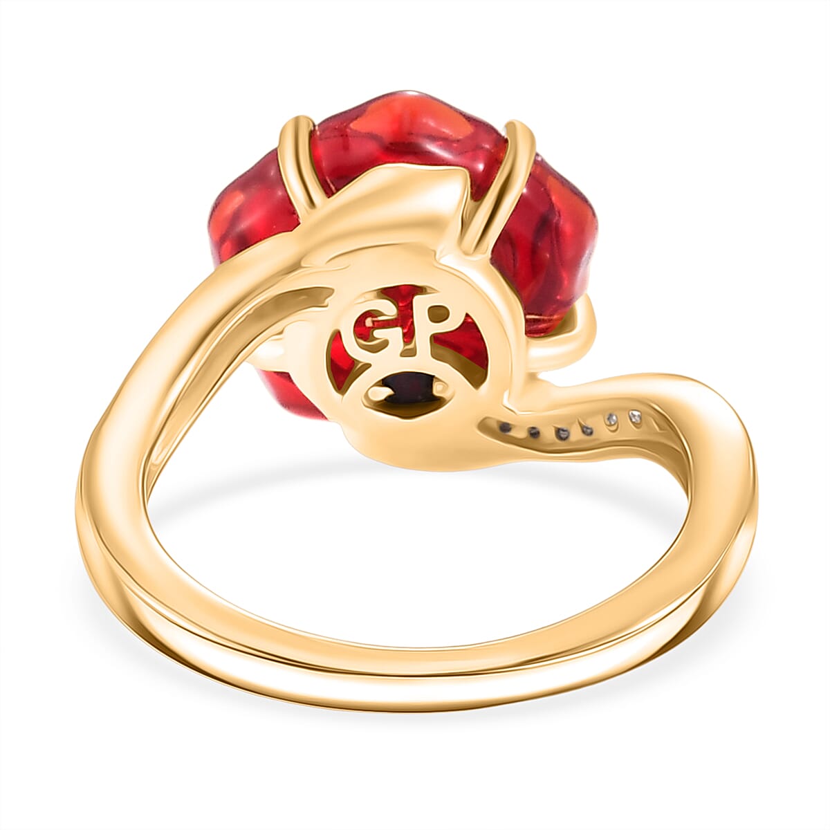 GP - Murano Glass, Blue Sapphire & White Zircon Floral Ring in 18K Vermeil Yellow Gold Plated Sterling Silver 4.00 Ct.