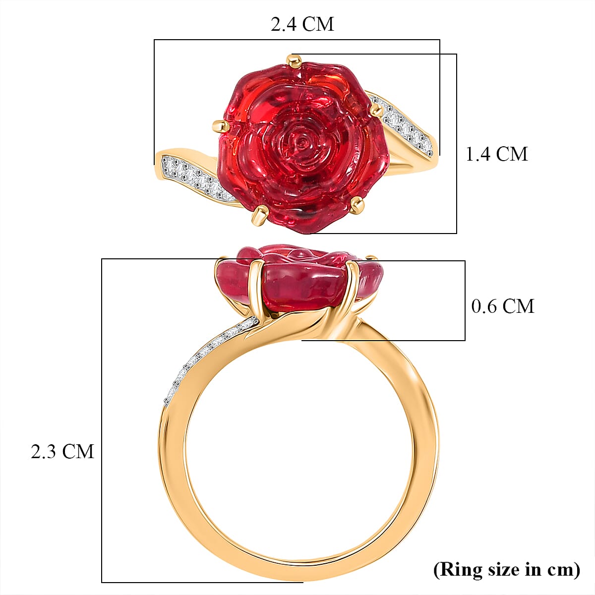 GP - Murano Glass, Blue Sapphire & White Zircon Floral Ring in 18K Vermeil Yellow Gold Plated Sterling Silver 4.00 Ct.