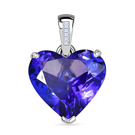 Rhapsody - 950 Platinum AAAA Tanzanite & VS-E-F White Diamond Heart Pendant 8.21 Ct, Platinum