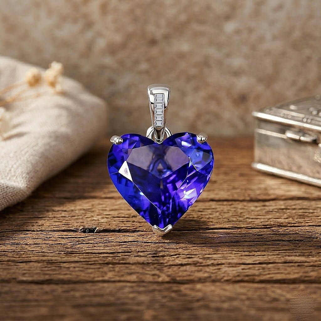 Rhapsody - 950 Platinum AAAA Tanzanite & VS-E-F White Diamond Heart Pendant 8.21 Ct, Platinum Wt. 2.48 Gms