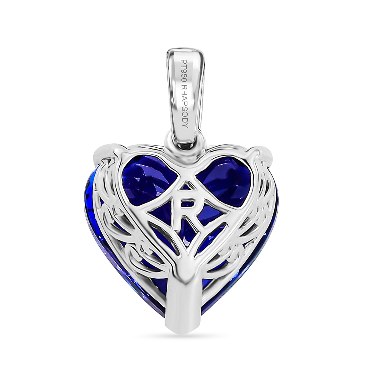 Rhapsody - 950 Platinum AAAA Tanzanite & VS-E-F White Diamond Heart Pendant 8.21 Ct, Platinum Wt. 2.48 Gms