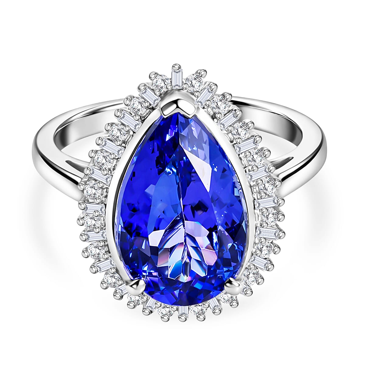 Rhapsody - 950 Platinum AAAA Tanzanite & VS-E-F White Diamond Halo Ring 7.60 Ct, Platinum Wt. 9.06 Gms