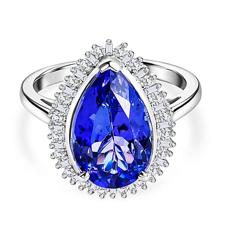Rhapsody - 950 Platinum AAAA Tanzanite & VS-E-F White Diamond Halo Ring 7.60 Ct, Platinum Wt. 9.06 Gms