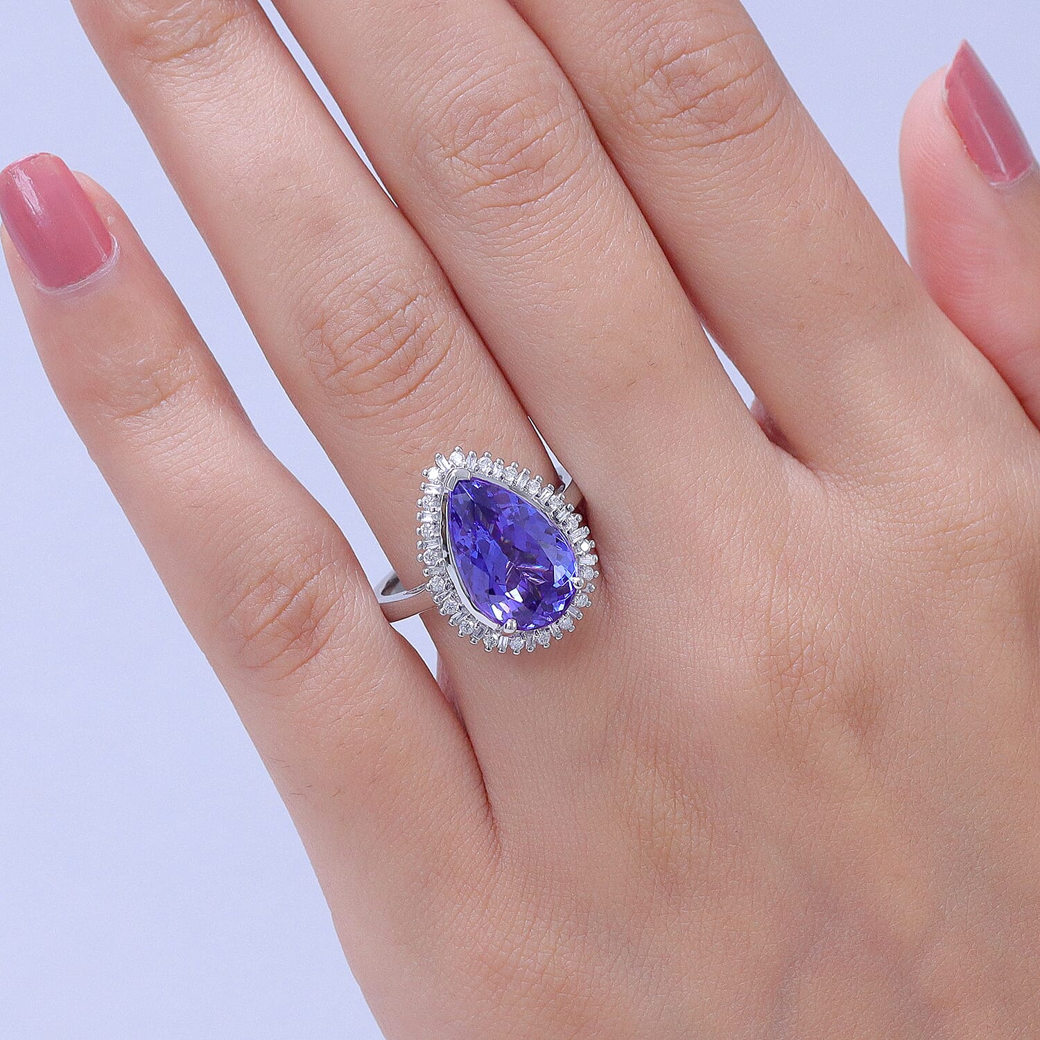 Rhapsody - 950 Platinum AAAA Tanzanite & VS-E-F White Diamond Halo Ring 7.60 Ct, Platinum Wt. 9.06 Gms