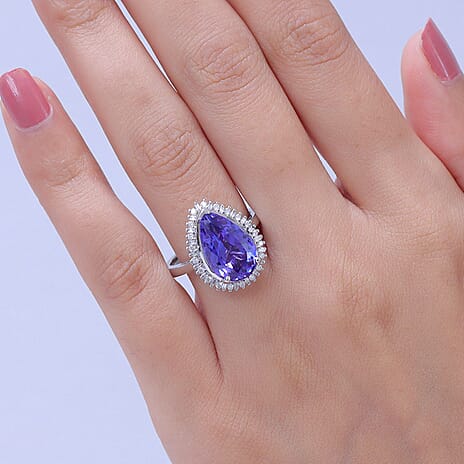 Rhapsody - 950 Platinum AAAA Tanzanite & VS-E-F White Diamond Halo Ring 7.60 Ct, Platinum Wt. 9.06 Gms