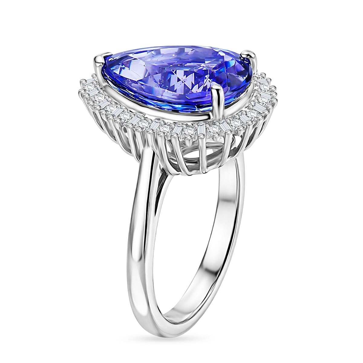 Rhapsody - 950 Platinum AAAA Tanzanite & VS-E-F White Diamond Halo Ring 7.60 Ct, Platinum Wt. 9.06 Gms