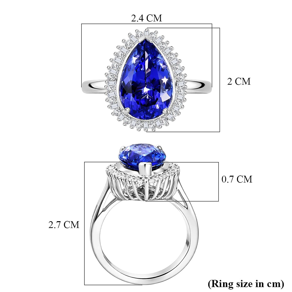 Rhapsody - 950 Platinum AAAA Tanzanite & VS-E-F White Diamond Halo Ring 7.60 Ct, Platinum Wt. 9.06 Gms