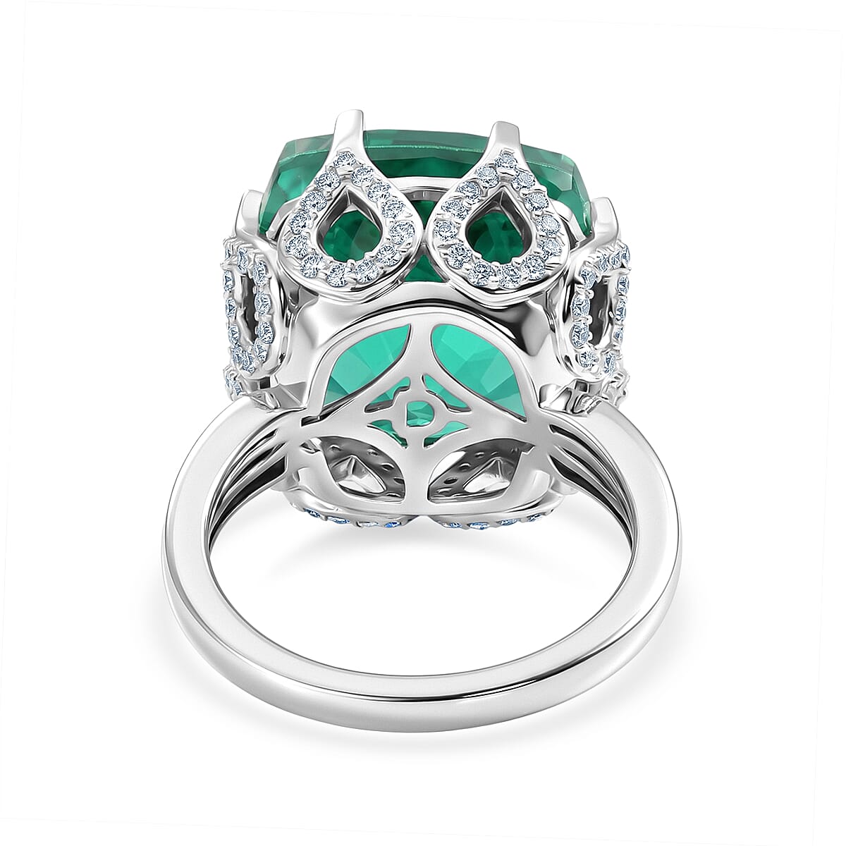 D'Joy - Peacock Triplet Quartz & White Zircon Solitaire Ring in Rhodium Overlay Sterling Silver 13.63 Ct.