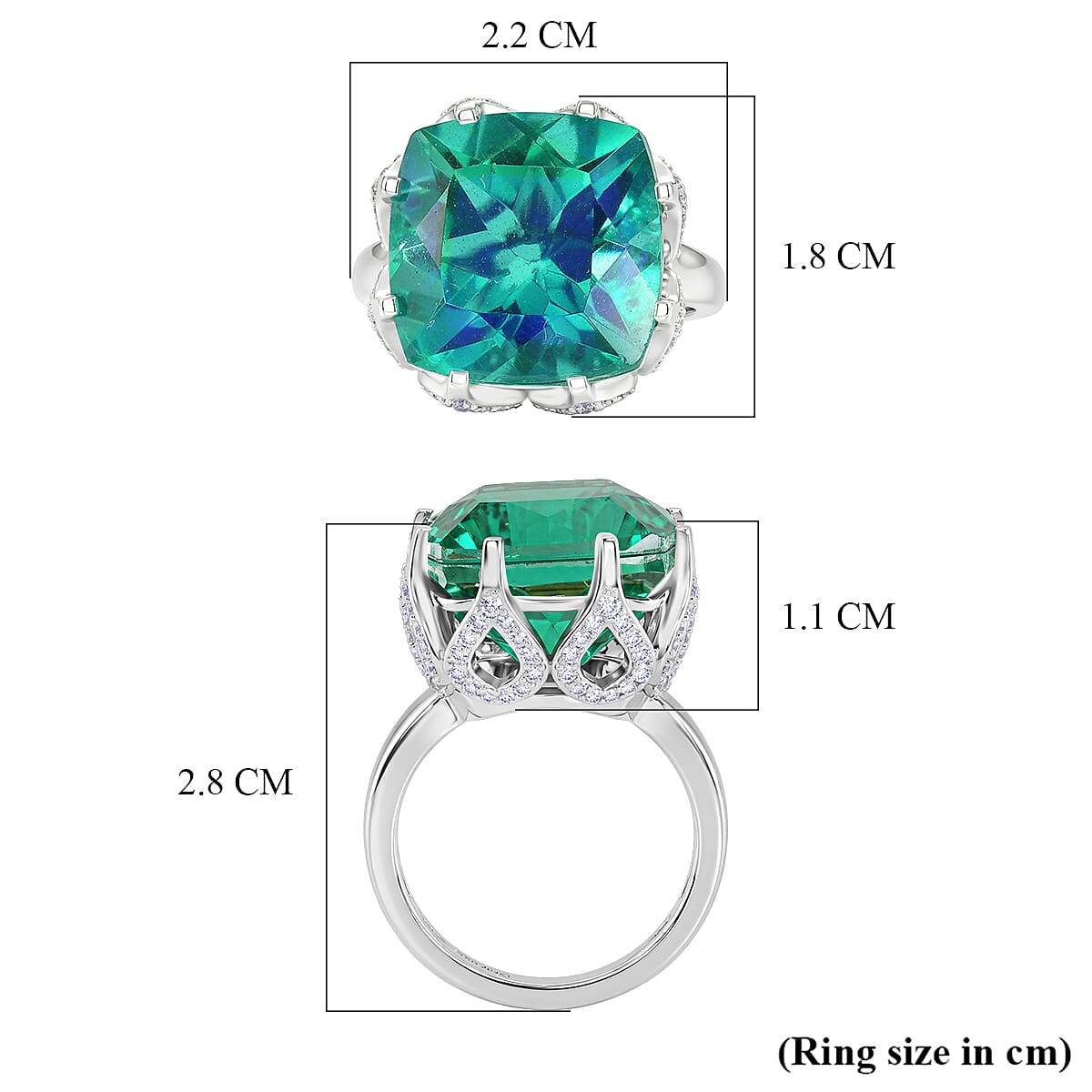 D'Joy - Peacock Triplet Quartz & White Zircon Solitaire Ring in Rhodium Overlay Sterling Silver 13.63 Ct.