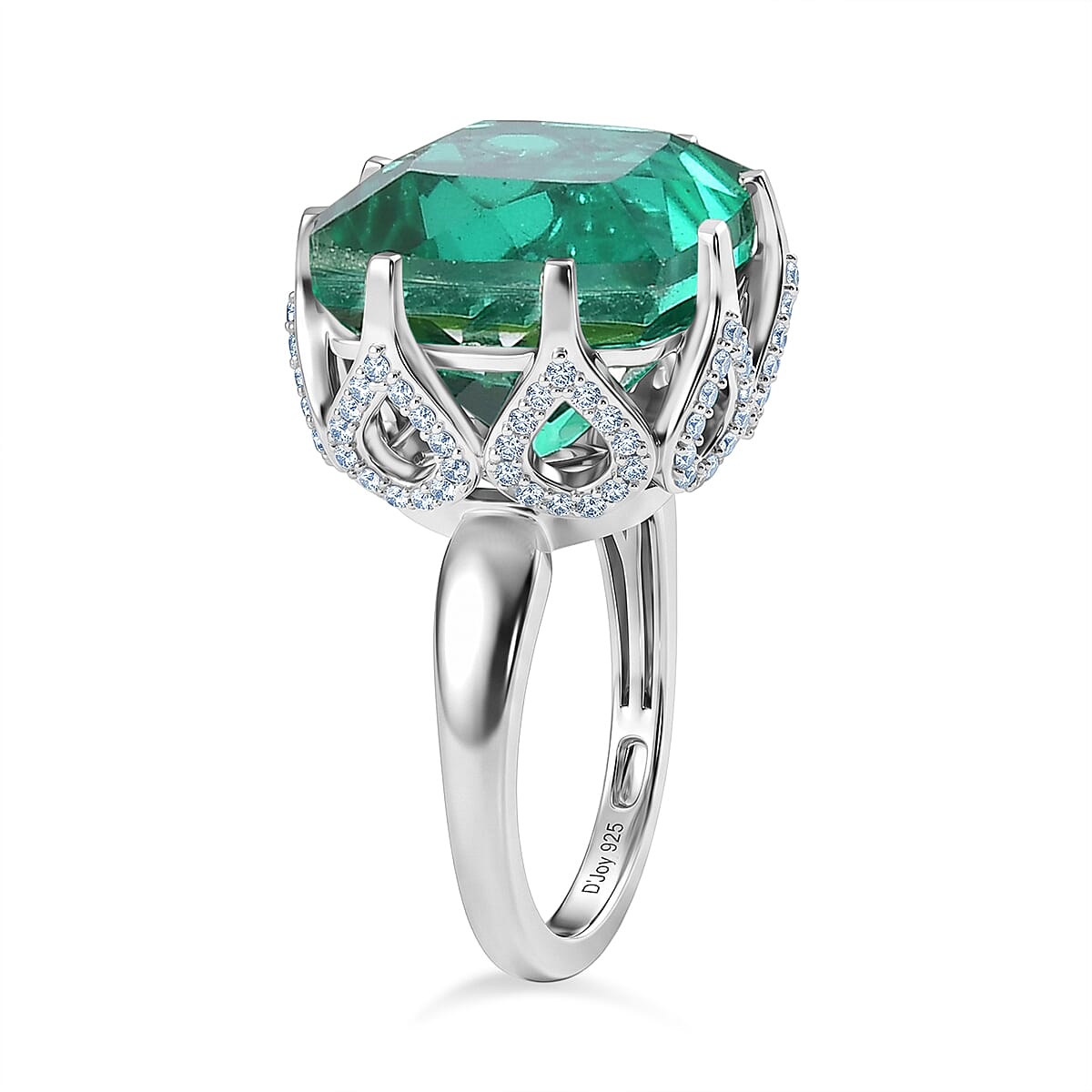 D'Joy - Peacock Triplet Quartz & White Zircon Solitaire Ring in Rhodium Overlay Sterling Silver 13.63 Ct.