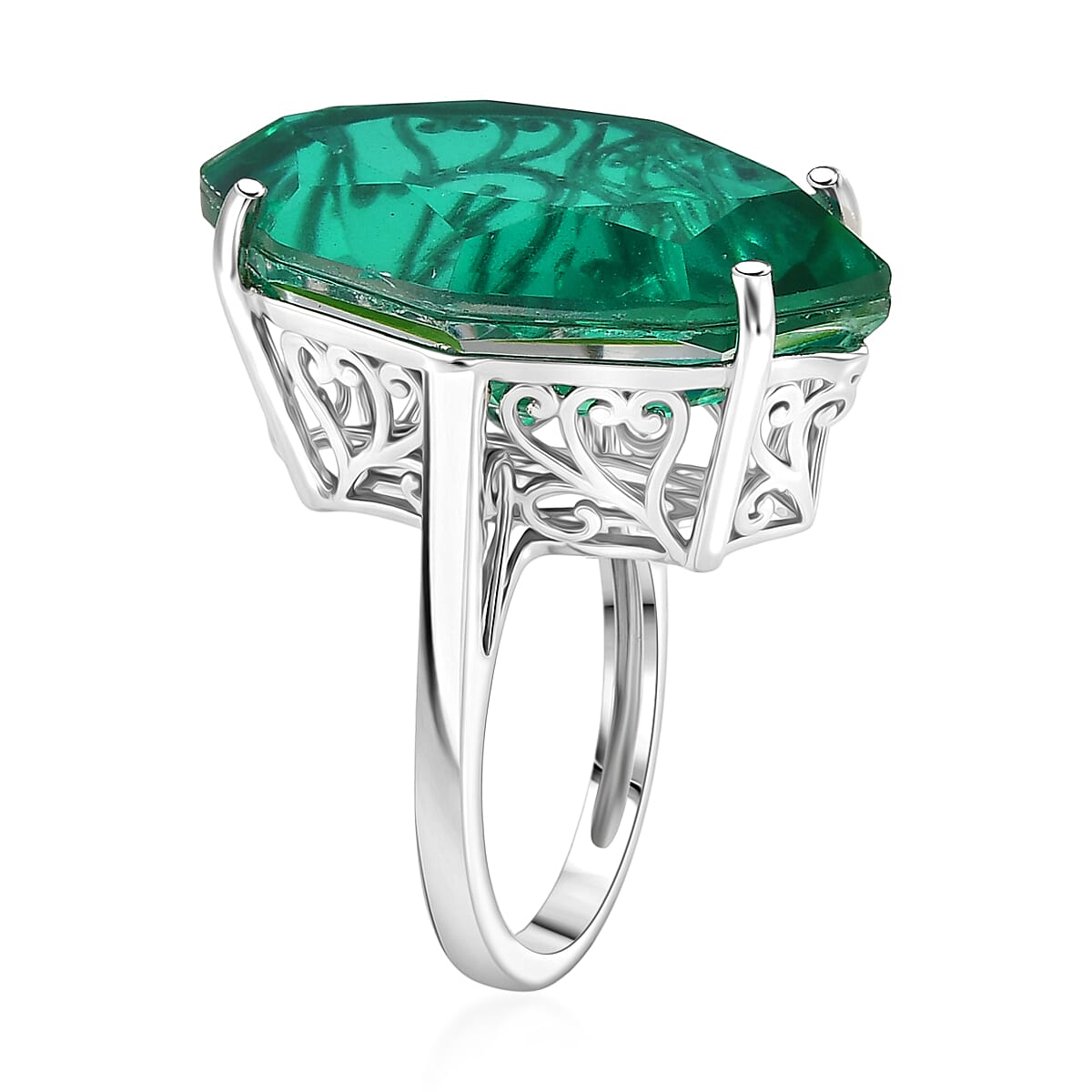 D'Joy - Peacock Triplet Quartz Solitaire Ring in Rhodium Overlay Sterling Silver 21.33 Ct.