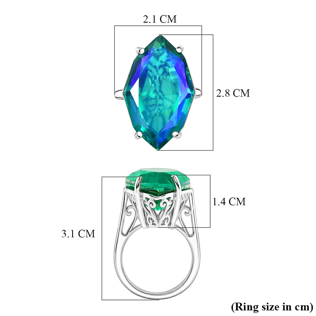 D'Joy - Peacock Triplet Quartz Solitaire Ring in Rhodium Overlay Sterling Silver 21.33 Ct.