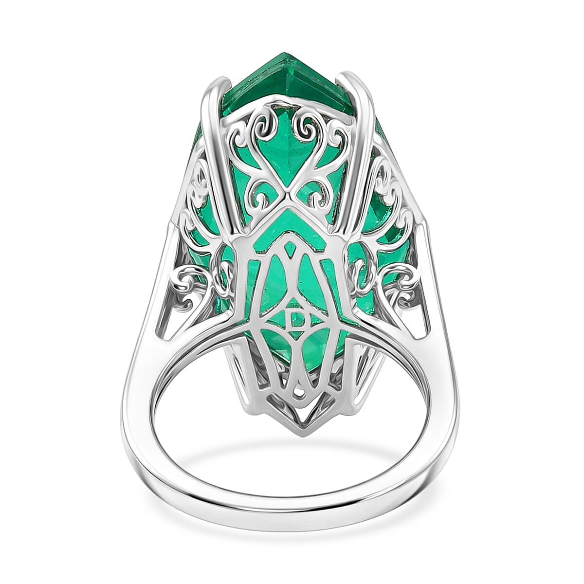 D'Joy - Peacock Triplet Quartz Solitaire Ring in Rhodium Overlay Sterling Silver 21.33 Ct.