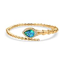 EverTrue - Peacock Triplet Quartz & White Zircon Full Bangle (Size 7.5) in Yellow Gold Tone 6.27 Ct.