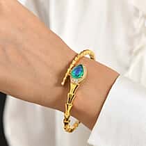 EverTrue - Peacock Triplet Quartz & White Zircon Full Bangle (Size 7.5) in Yellow Gold Tone 6.27 Ct.