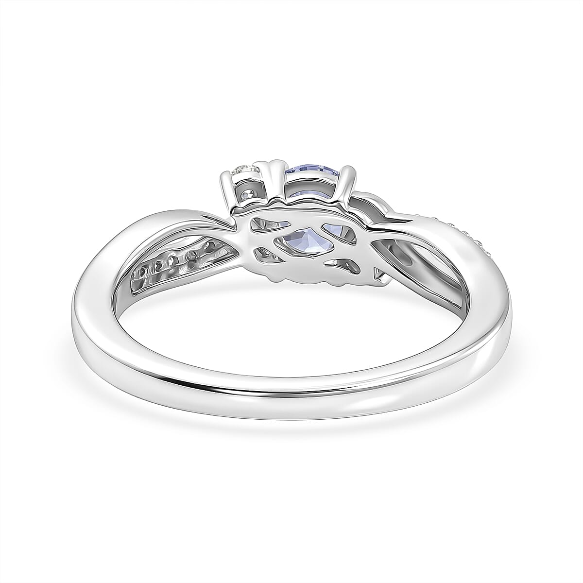 D'Joy Tanzanite, Moissanite Main Stone With Side Stone Ring in Rhodium OverlaySterling Silver  0.615  Ct.