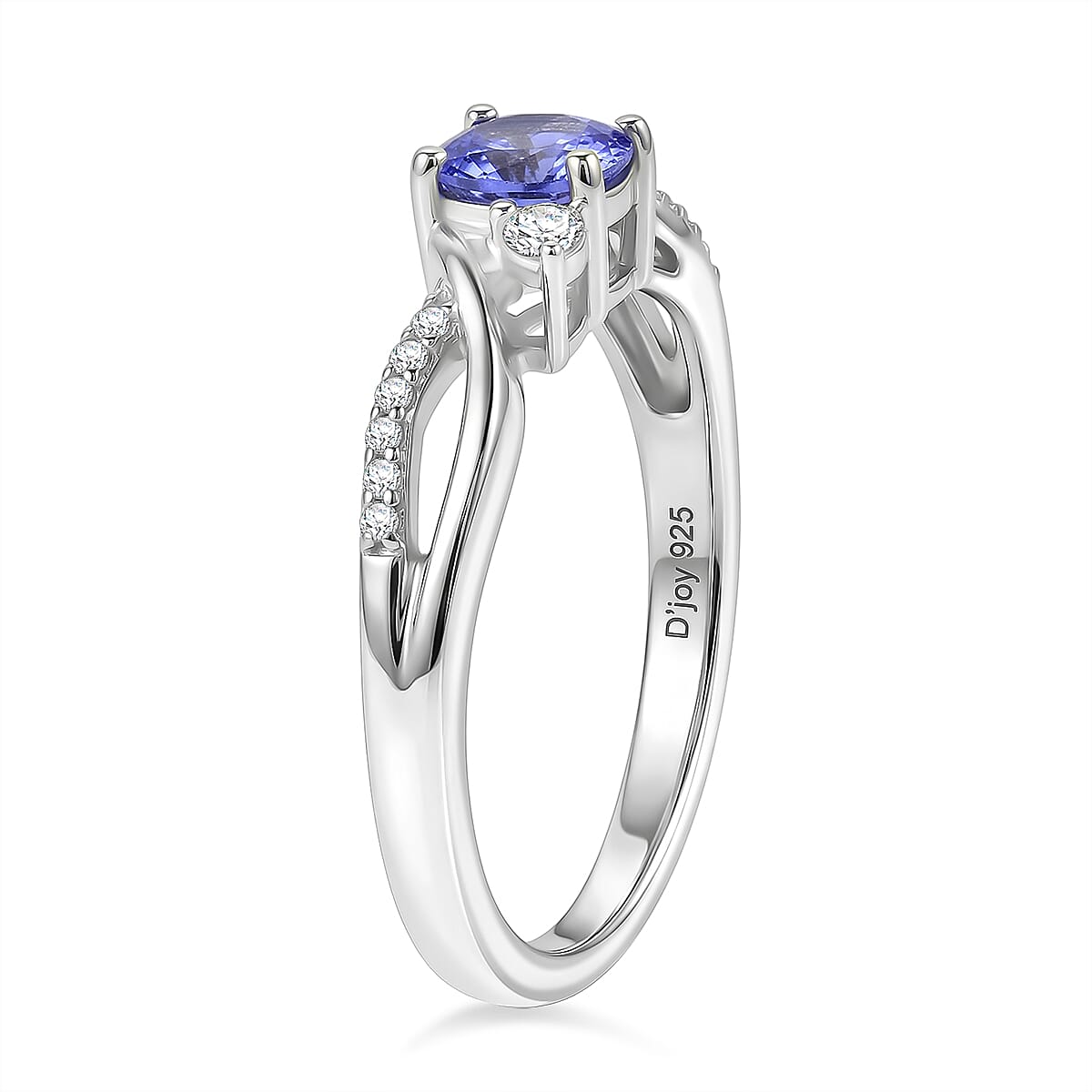 D'Joy Tanzanite, Moissanite Main Stone With Side Stone Ring in Rhodium OverlaySterling Silver  0.615  Ct.