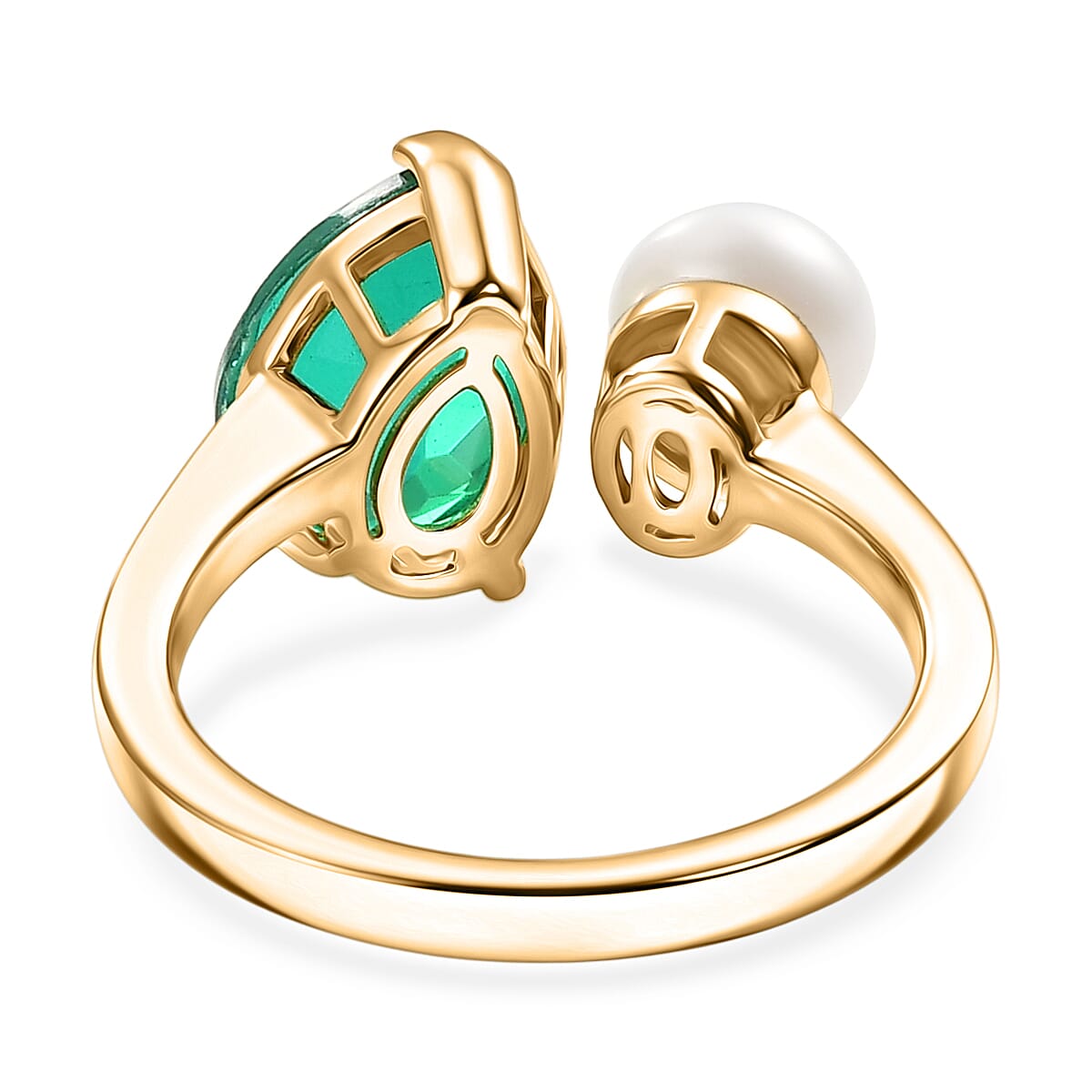 D'Joy - Peacock Triplet Quartz & Fresh Water Pearl Toi-et-Moi Ring in Yellow Gold Plated Sterling Silver 3.61 Ct.